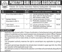 Pakistan Girl Guides Association Islamabad Jobs 2022 July / August Naib Qasid, Sanitary Worker & Driver Latest