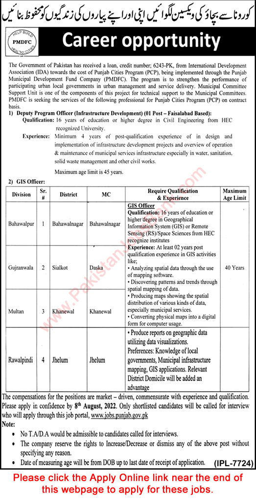 Punjab Municipal Development Fund Company Jobs July 2022 August Apply Online GIS Officer & Deputy Program Officer Latest