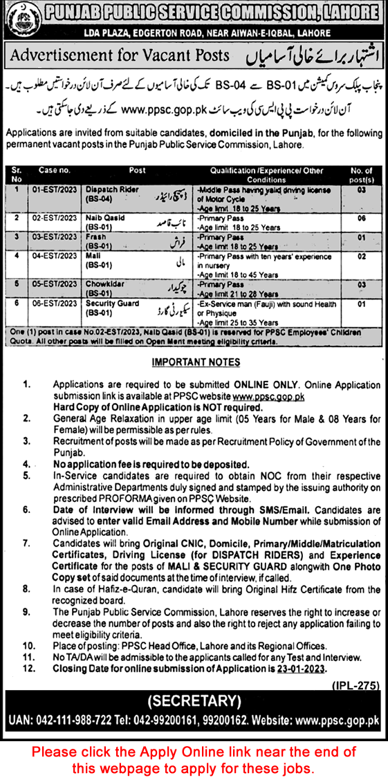 PPSC Jobs 2023 Apply Online Punjab Public Service Commission Latest