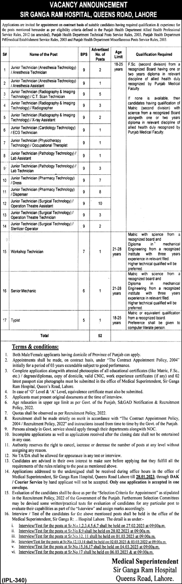 Sir Ganga Ram Hospital Lahore Jobs 2023 Medical Technicians & Others Latest