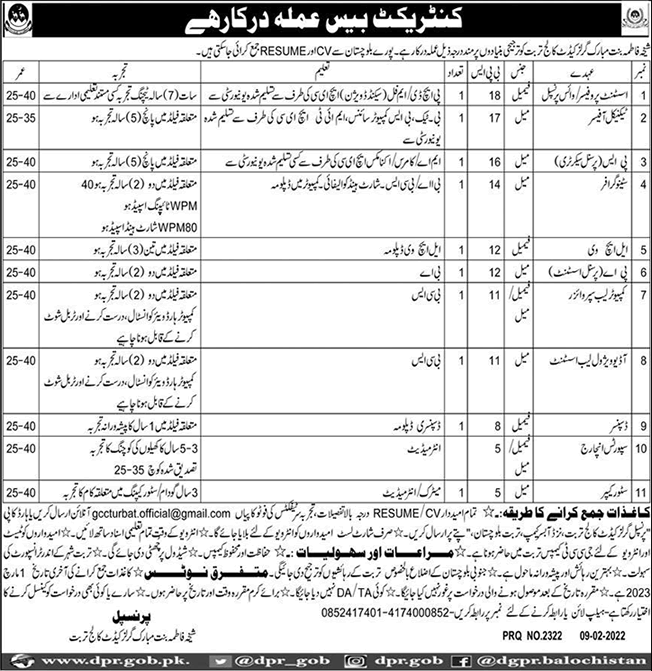 Sheikha Fatima Bint Mubarak Girls Cadet College Turbat Jobs 2023 February Stenographer & Others Latest