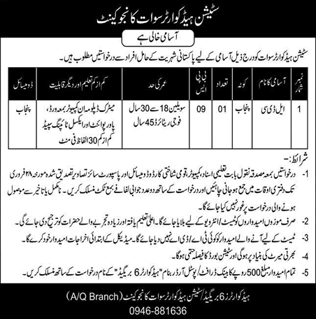 Clerk Jobs in Station Headquarter Swat 2023 February Pakistan Army Latest