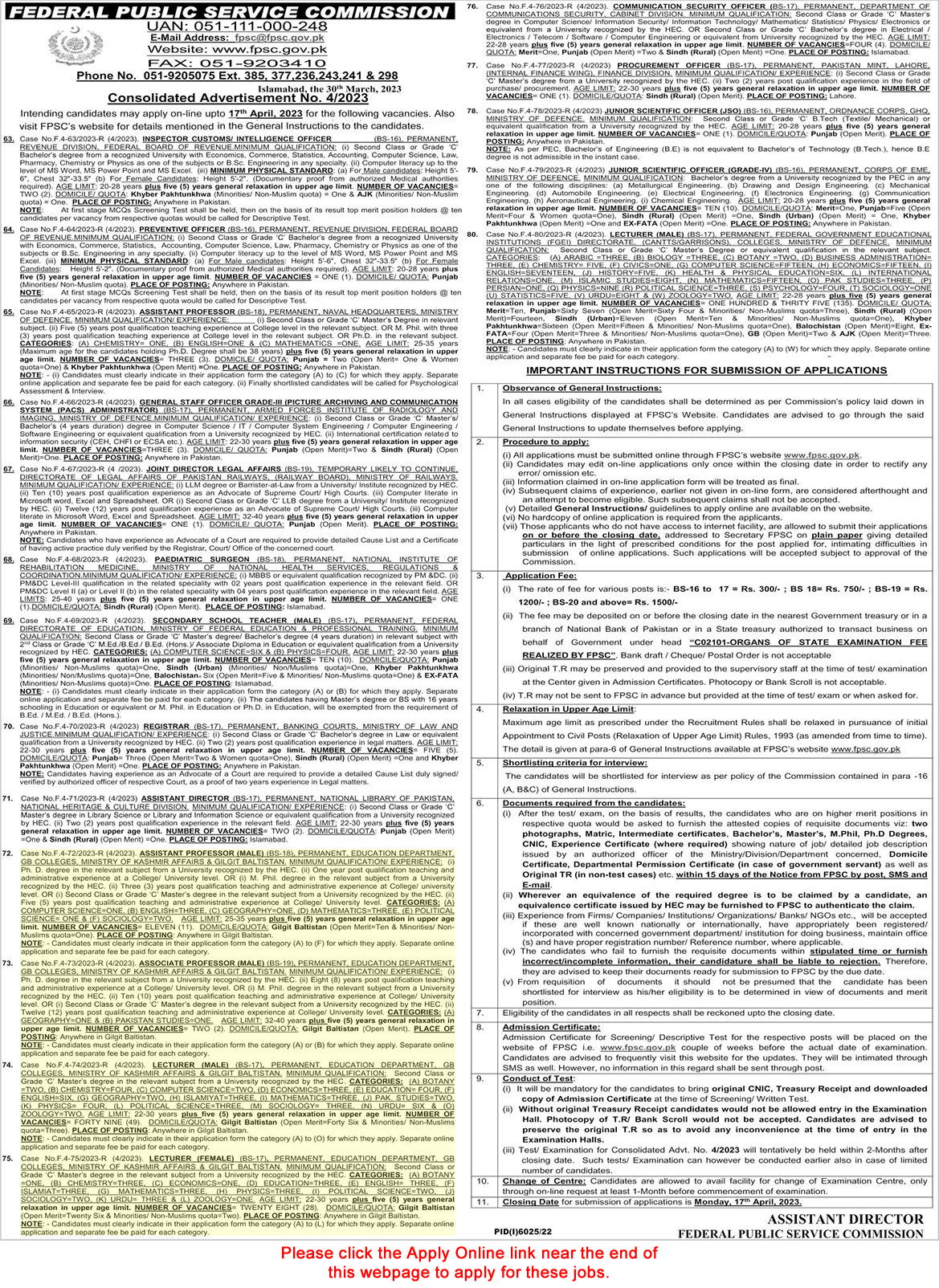 Education Department Gilgit Baltistan Jobs April 2023 Teaching Faculty FPSC Apply Online Latest