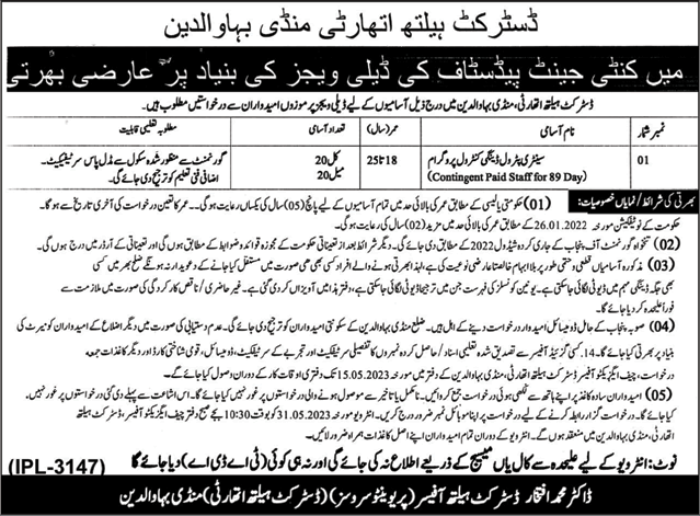 Sanitary Patrol Jobs in District Health Authority Mandi Bahauddin 2023 May Health Department Latest