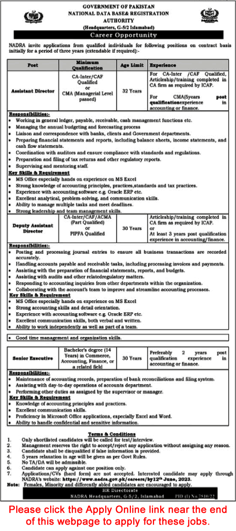 NADRA Jobs June 2023 Apply Online Deputy Assistant Directors & Senior Executives Latest