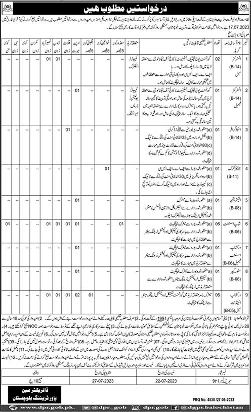 Directorate of Manpower Training Balochistan Jobs July 2023 Workshop Assistants, Attendants & Others Latest