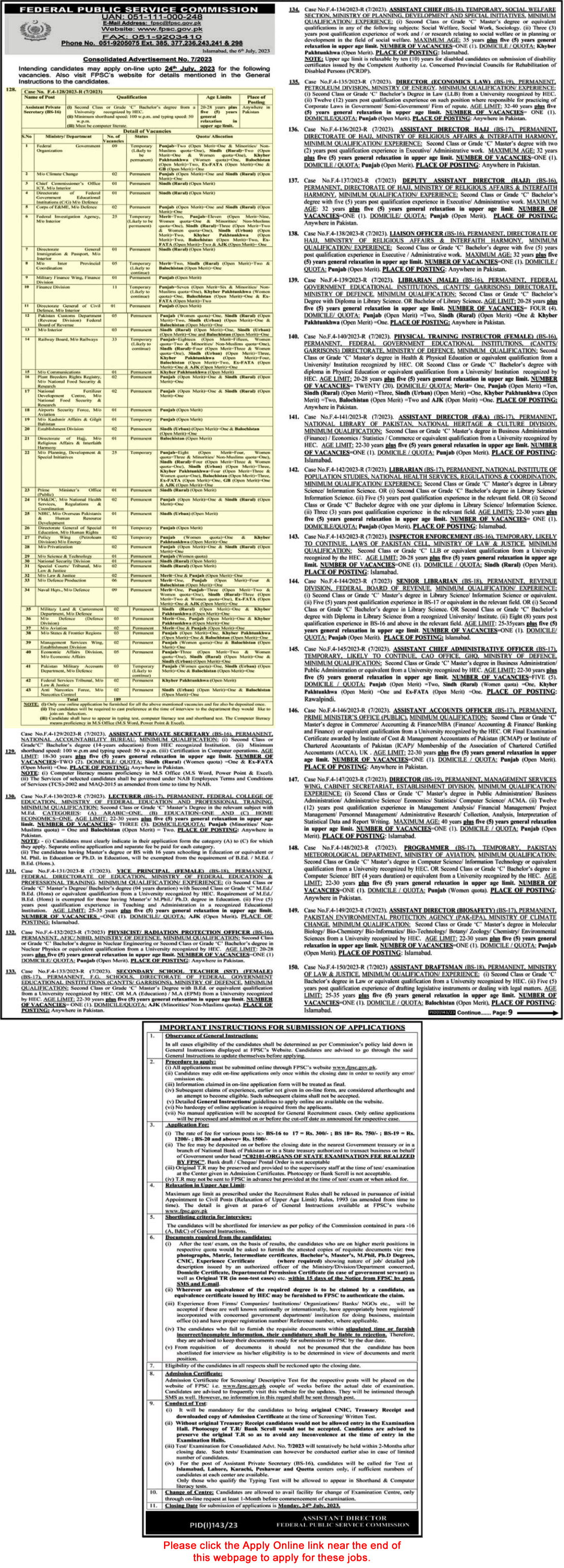 FPSC Assistant Private Secretary Jobs July 2023 Online Application Form APS Latest