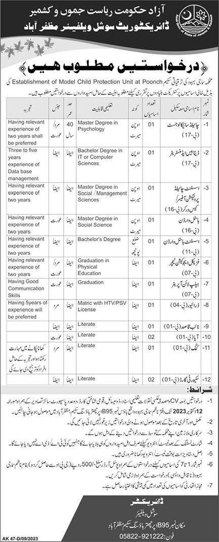 Social Welfare Department AJK Jobs September 2023 Aya & Others Latest