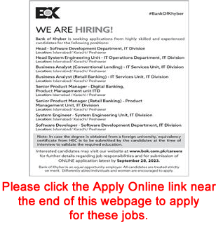 Bank of Khyber Jobs September 2023 Apply Online Software Developers, Business Analysts & Others Latest