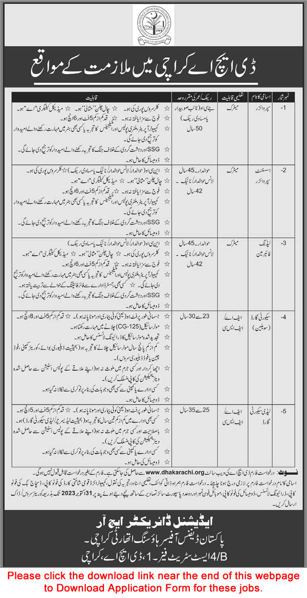 DHA Karachi Jobs October 2023 November Application Form Defence Housing Authority Latest