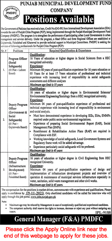 Punjab Municipal Development Fund Company Jobs November 2023 Apply Online for Program Officers Latest