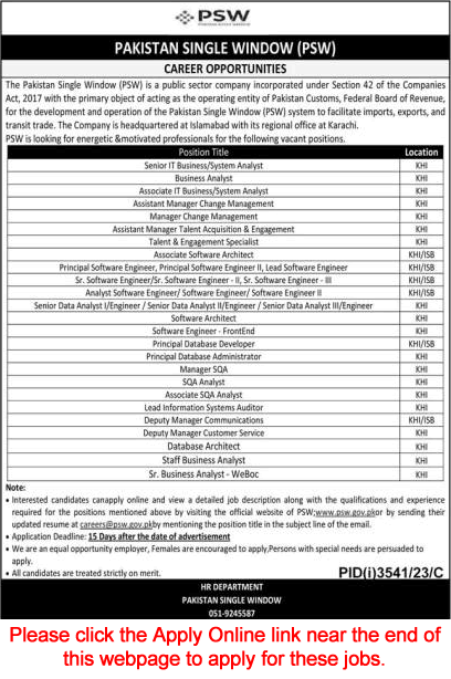 Pakistan Single Window Jobs December 2023 PSW Online Apply IT & Other Staff Latest