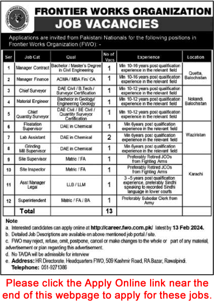 FWO Jobs 2024 Apply Online Frontier Works Organization Latest