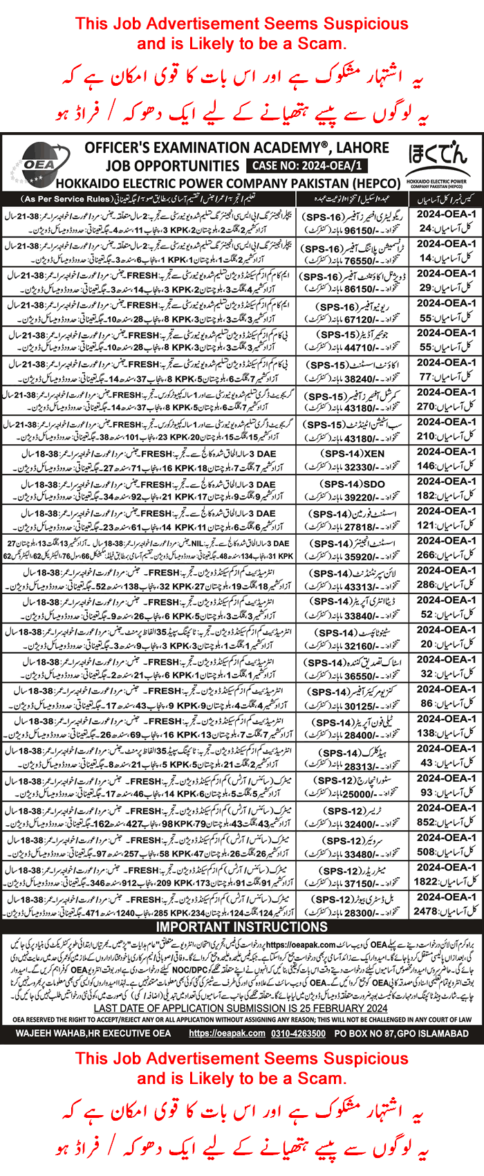 Hokkaido Electric Power Company (HEPCO) Pakistan Jobs 2024 Officer’s Examination Academy OEA PAK COM Latest