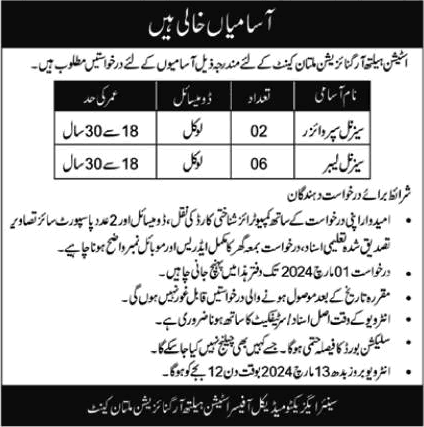 Station Health Organization Multan Jobs February 2024 Latest Seasonal Supervisor & Labour