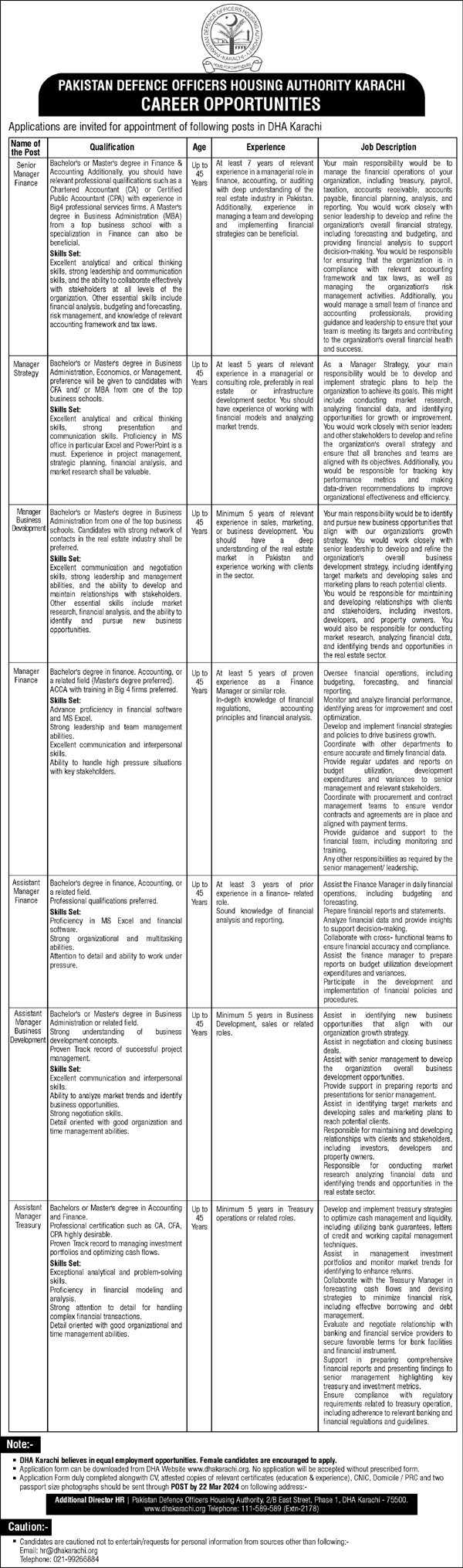 DHA Karachi Jobs March 2024 Managers & Assistant Managers Latest