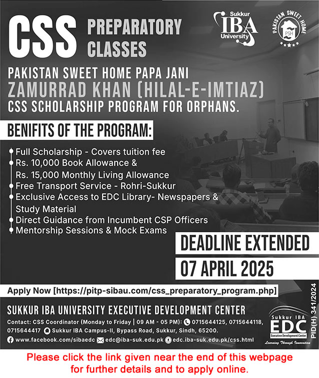 Sukkur IBA University CSS Scholarship Program 2025 March Preparatory Classes for Orphans Apply Online Latest