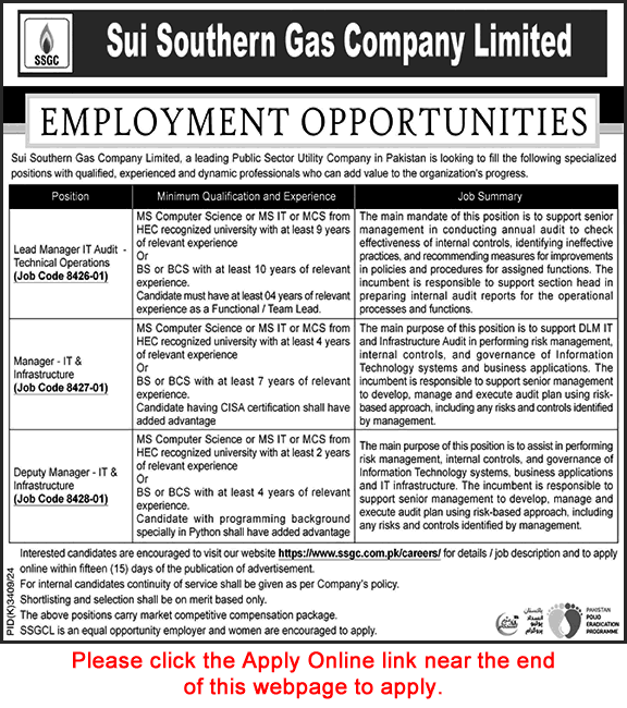 IT Manager Jobs in SSGC May 2025 Apply Online Sui Southern Gas Company Limited Latest