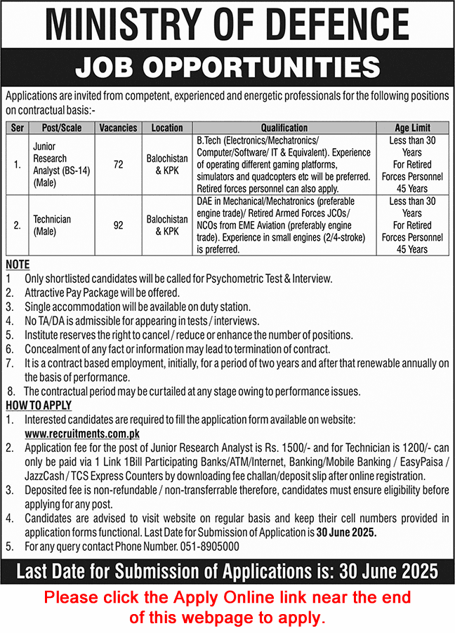 Ministry of Defence Jobs June 2025 Apply Online Technicians & Junior Research Analysts MOD Latest