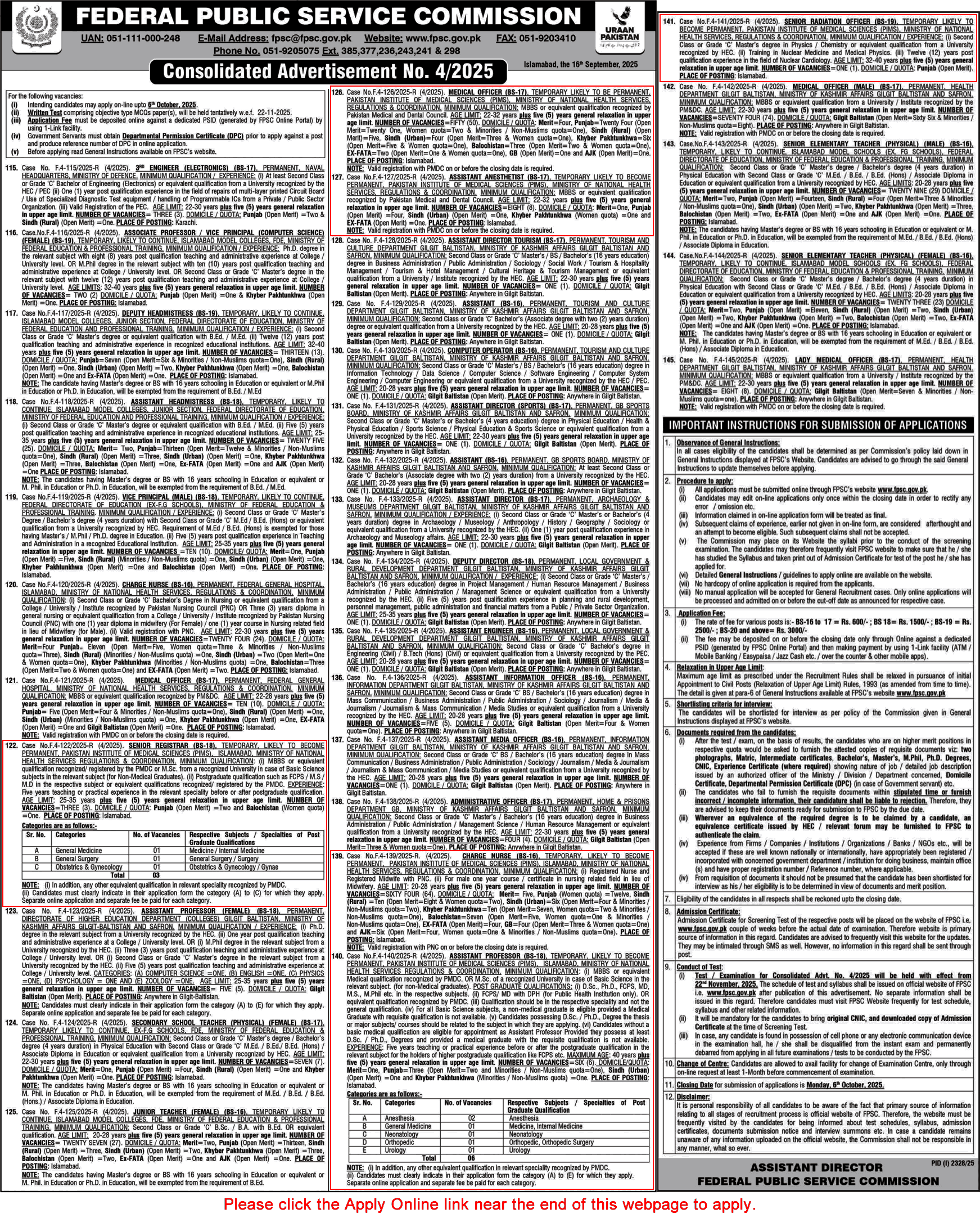 PIMS Hospital Islamabad Jobs September 2025 FPSC Apply Online Charge Nurses, Medical Officers & Others Latest
