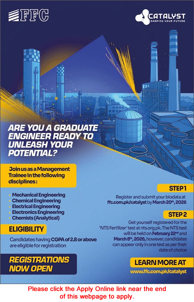 FFC Management Trainee Program 2026 Engineers at Fauji Fertilizer NTS Apply Online Latest