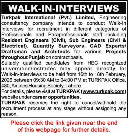 Engineering Consultancy Company Jobs in Lahore February 2026 TurkPak International Limited Latest