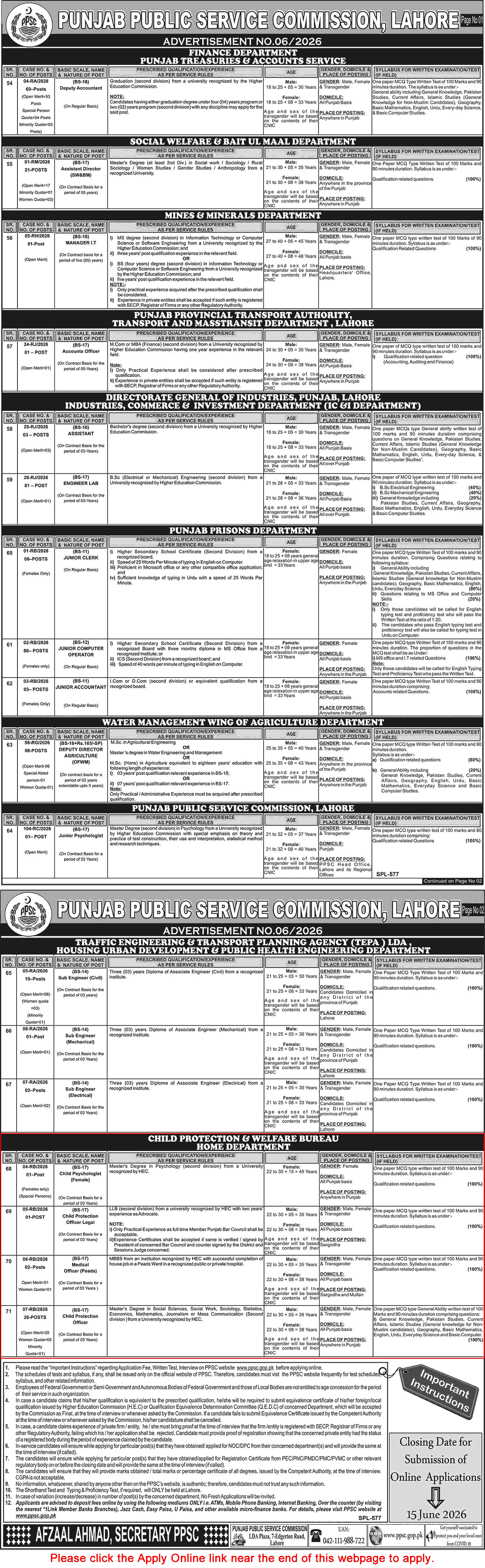 Child Protection and Welfare Bureau Punjab Jobs May 2026 June PPSC Apply Online Child Protection Officers & Others Latest