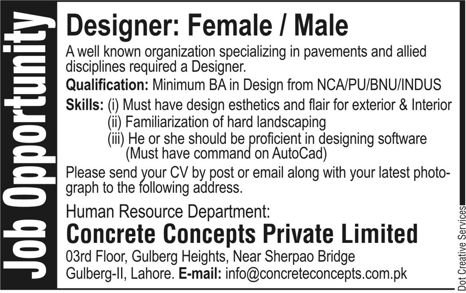 Concrete Concepts Private Limited Requires Designer