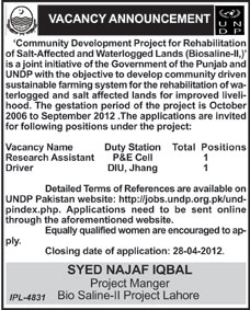 UNDP (UN Jobs) Requires Research Assistant and Driver