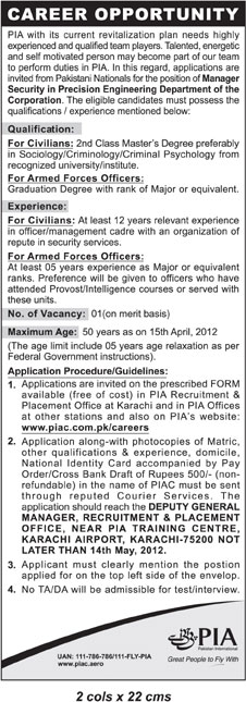 PIA (Pakistan International Airlines) Govt. Jobs