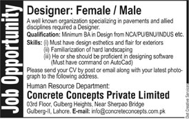 Concrete Concepts Private Limited Requires Designer