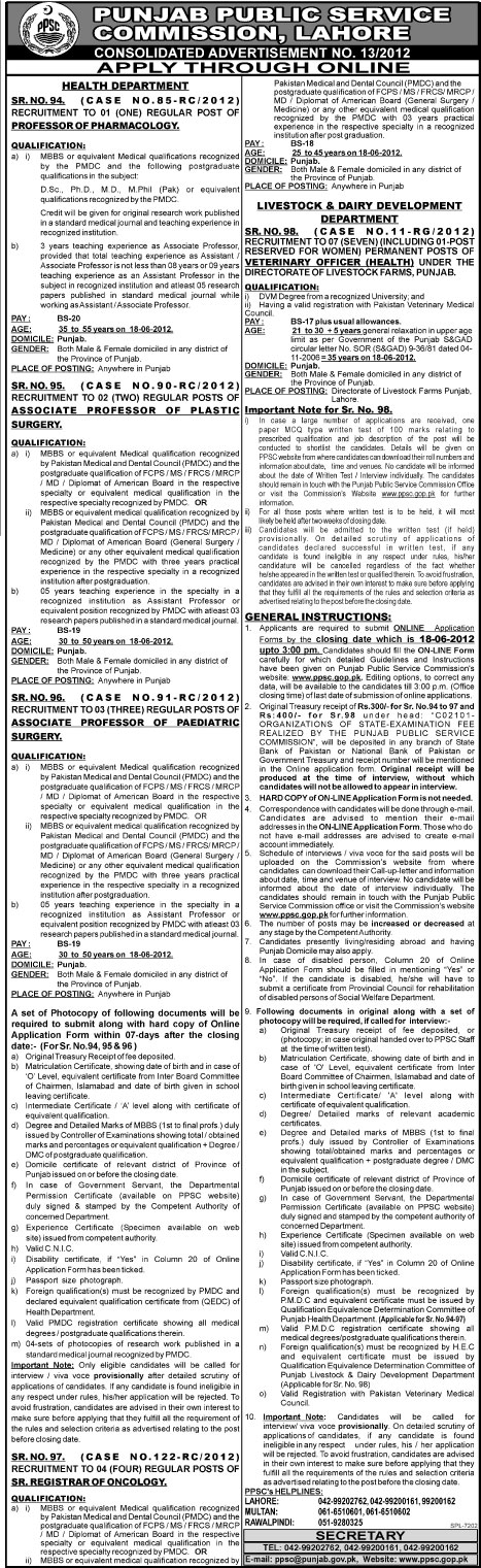 Join Health Department and Livestock & Dairy Development Department Through Punjab Public Service Commission (PPSC) (Govt. job)