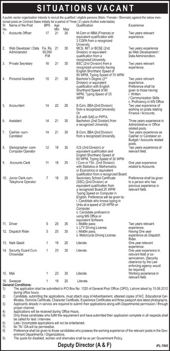 Accounts and Support Staff Required by Public Sector Organization