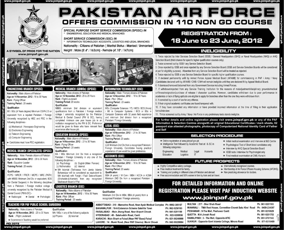 Join Pakistan Air Force as Commissioned Officers in 110 Non GD Course