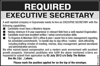 Executive Secretary Job in a Private Company