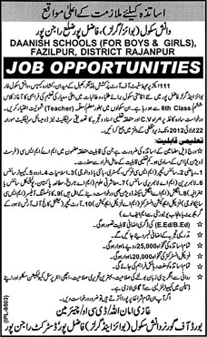Teaching Faculty Required at Daanish Schools for Boys & Girls (Govt .jobs)
