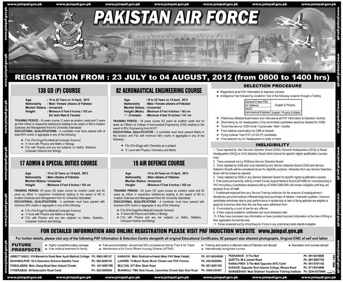Join Pakistan Air Force Under 136 GDP Course (Government Job)