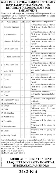 Liaquat University Hospital Hyderabad Requires Medical Technicians