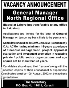 General Manager Required by a Company