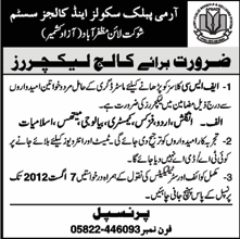 Lecturers Required by Army Public School & College System