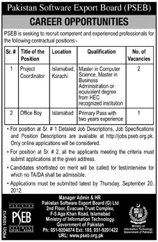 Pakistan Software Export Board (PSEB) Jobs