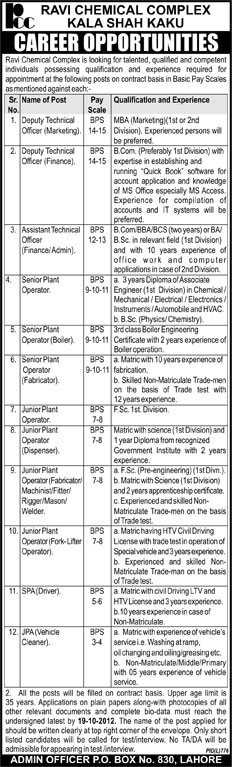 Ravi Chemical Complex Requires Technical Staff (Government Job)