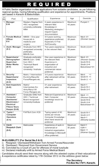 A Public Sector Organization Requires Management and Technical Staff (Public Sector jobs)