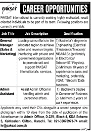 Career Opportunities in Paksats International Karachi