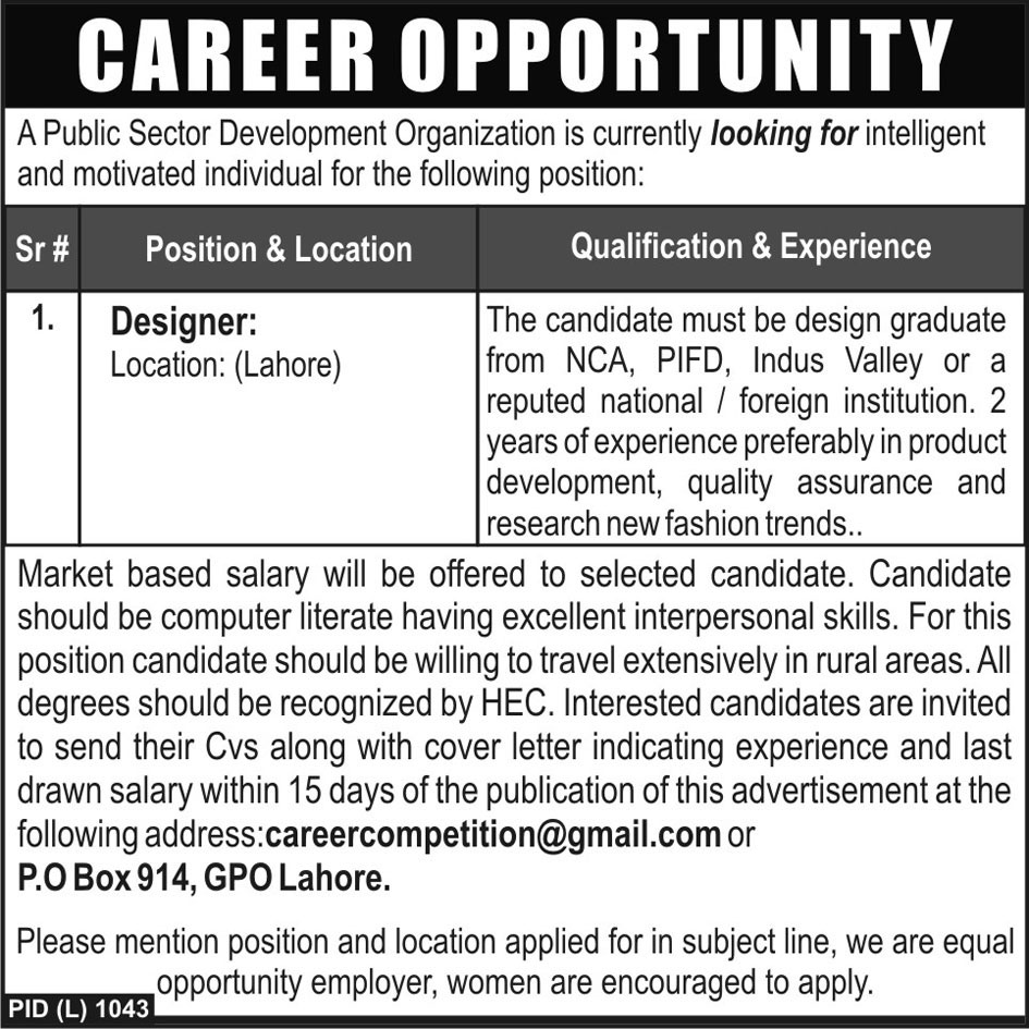 Designer Job in a Public Sector Development Organization