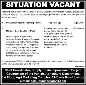 Supply Chain Improvement Project Government of Punjab Jobs