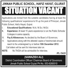 Jinnah Public School Gujrat Needs Principal