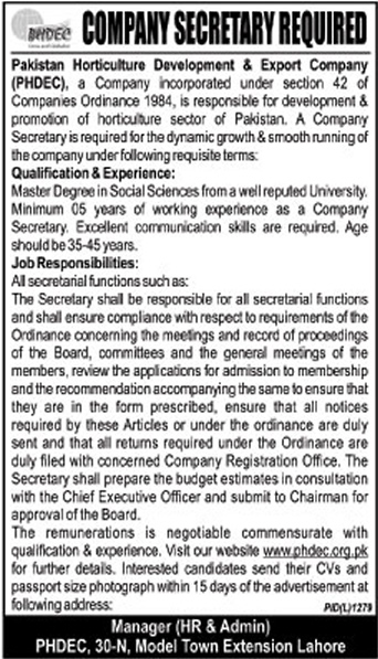 PHDEC Requires Company Secretary