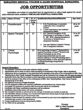 Rawalpindi Medical College & Allied Hospitals Rawalpindi Jobs 2013