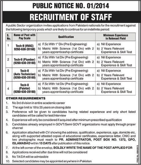 PAEC Jobs 2014 May PO Box 1372 GPO Islamabad